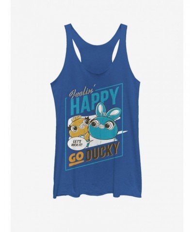 Disney Pixar Toy Story 4 Happy Go Ducky Girls Royal Blue Heathered Tank Top $9.12 Tops