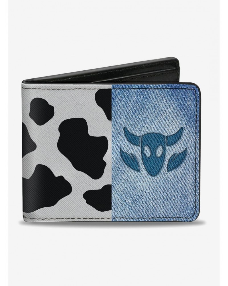 Disney Pixar Toy Story Woody Denim Cowboy Bull Icon Cow Print Bifold Wallet $7.94 Wallets