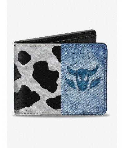 Disney Pixar Toy Story Woody Denim Cowboy Bull Icon Cow Print Bifold Wallet $7.94 Wallets