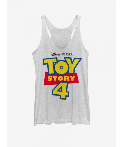 Disney Pixar Toy Story 4 Full Color Logo Girls White Heathered Tank Top $7.67 Tops