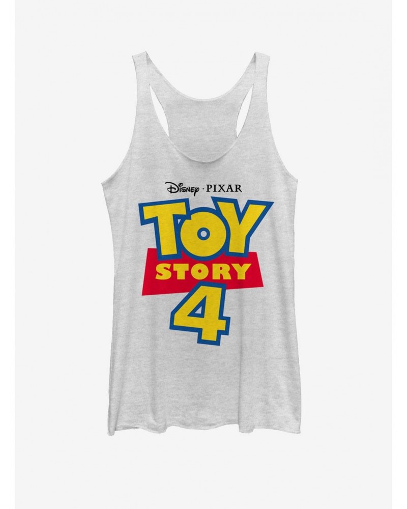 Disney Pixar Toy Story 4 Full Color Logo Girls White Heathered Tank Top $7.67 Tops