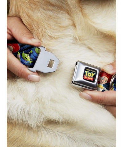 Disney Pixar Toy Story Characters Running Denim Rays Seatbelt Buckle Dog Collar $11.21 Pet Collars